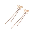 Женские длинные серьги-кисточки, из титановой стали, с бантом и цепочкой, E19156, Богемские серьги-подвески
