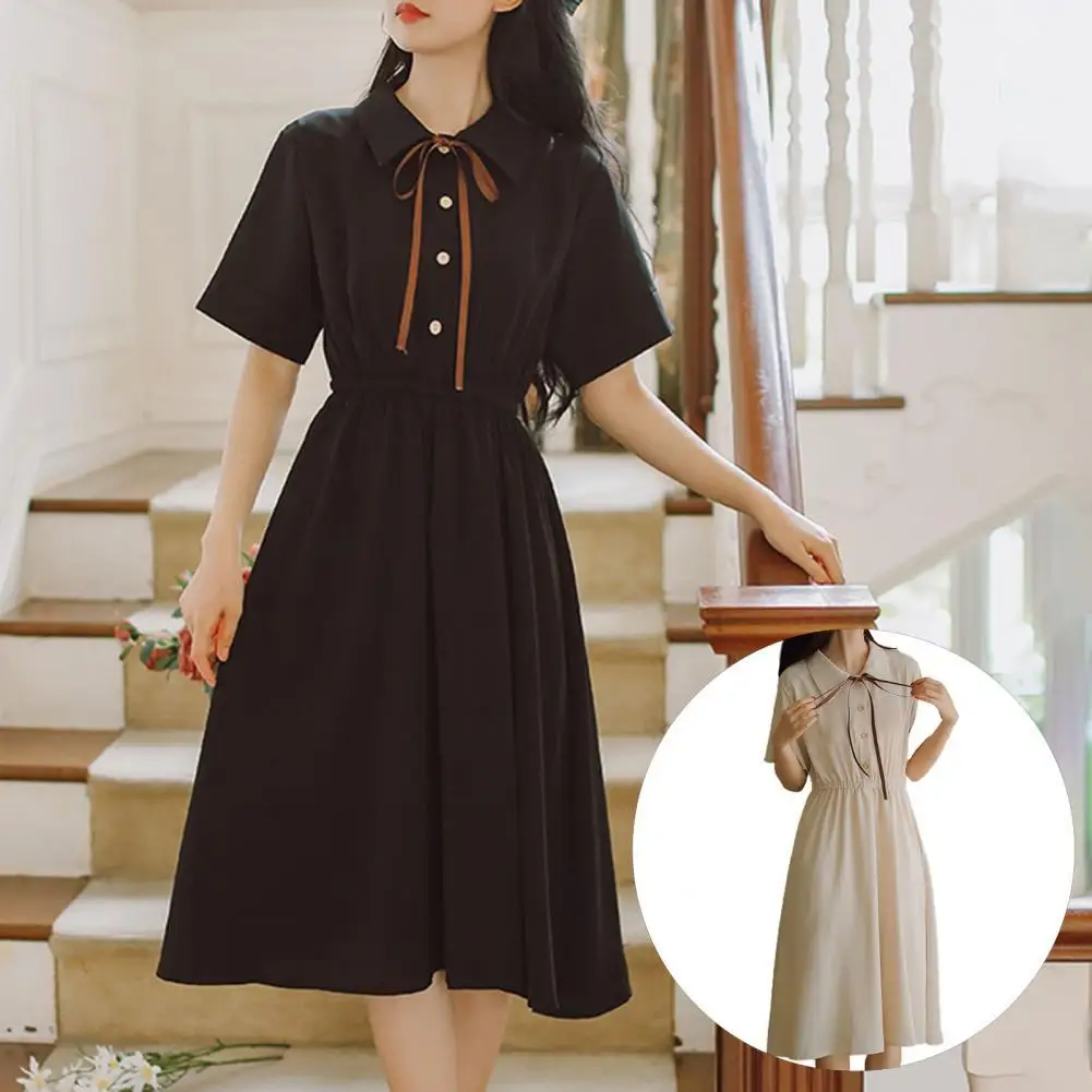 

Платье миди с бантом Элегантный дизайн Винтаж отложной воротник из искусственной кожи; Обтягивающая юбка для школы