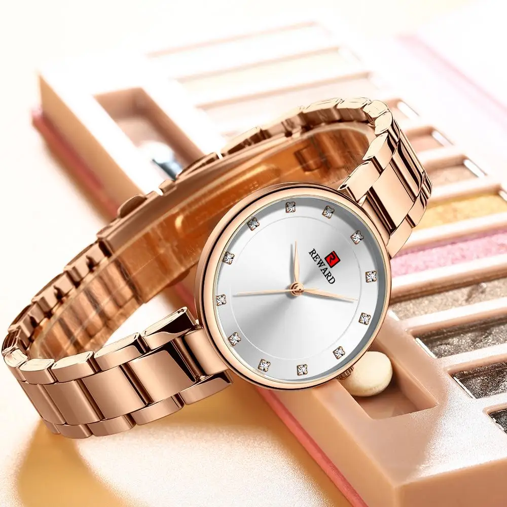 Награда Женщин Простой и стильный стальной ремень с бриллиантами Женские часы