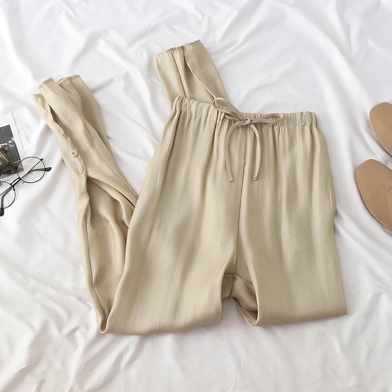 Брюки султанки женские атласные с широкими штанинами и эластичным поясом|Брюки| |