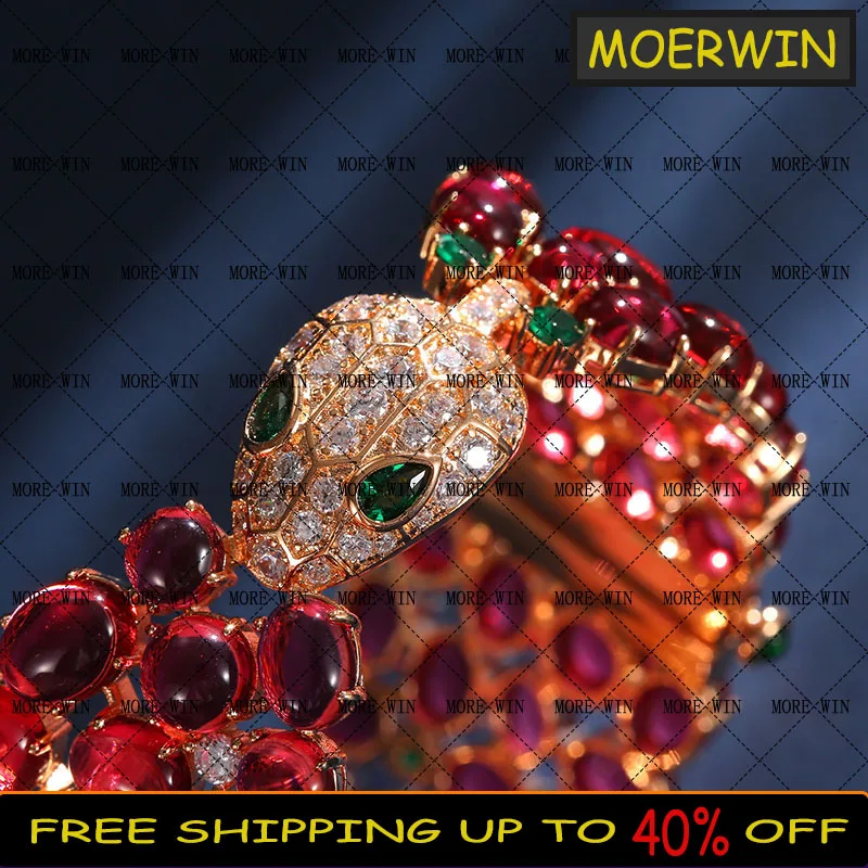 

New Classic Fashion Women Bracelet Titanium Steel Inlaid Ruby Double Head Snake-shaped Bracelet Luxury Brand Gift For Girlfriend