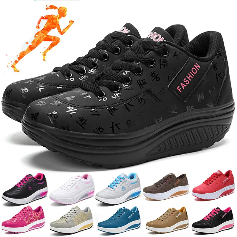 

Women Rocking Shoes Leather Waterproof Platform Sport Woman Wedge Sneakers Height Increasing Swing Zapatos De Mujer