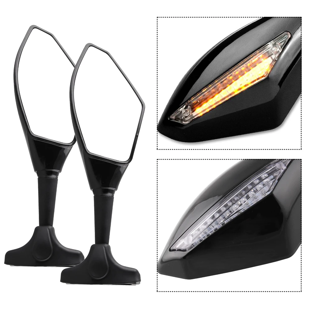 Motorcycle Side Rear View Mirror Amber LED Turn Signal Light Marker Integrated Black with Suzuki SV650 Katana 600 750 GSX600F |