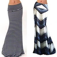fashion women summer new long skirt striped wave charming elastic high waist boho printing saia falda female maxi skirt