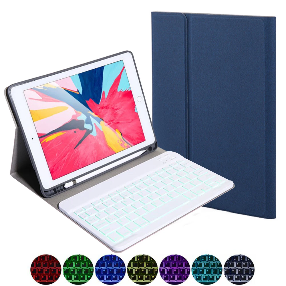 For ipad 7th 10.2" 2019 American Bluetooth Keyboard Tablet Case 7 Colors Backlit with Leather Cover Pen Holder | Компьютеры и офис