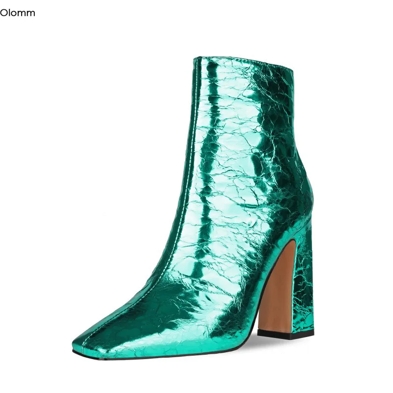 

Olomm New Fashion Women Ankle Boots Square High Heels Boots Nice Square Toe Gorgeous 4 Colors Club Wear Shoes Women US Size 4-13
