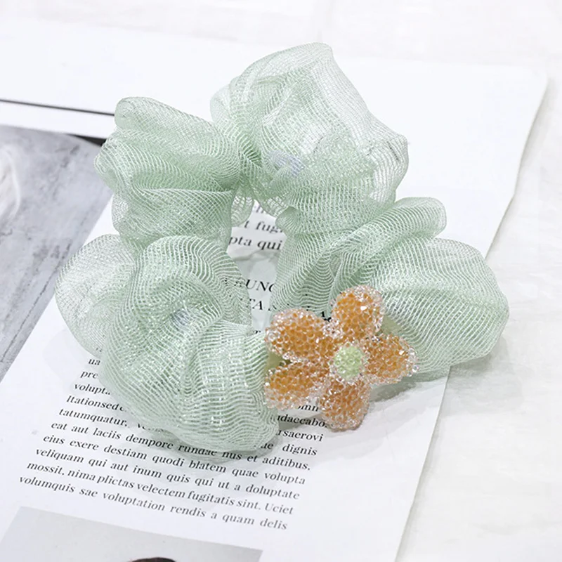 

2020 Flower Hair Ties Women Girls Elastic Band Hair Ring Super Fairy Mesh Hair Scrunchies Hair Accessories