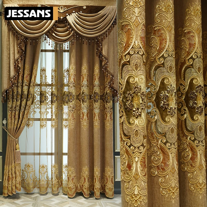 

European Style Embroidered Chenille Curtains Heat Insulation and Shading Finished Custom Curtains for Living Dining Room Bedroom