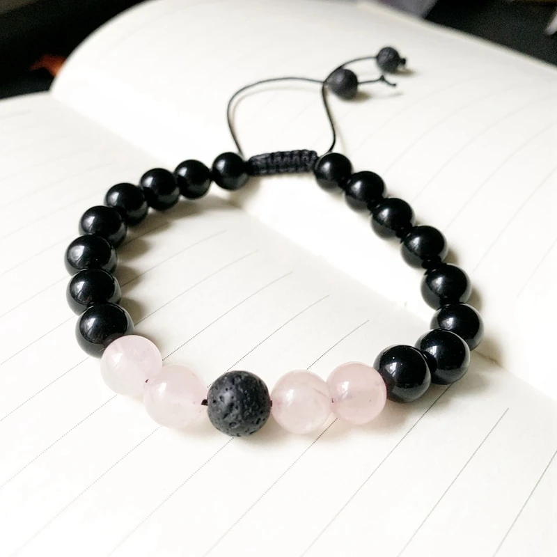 Натуральный черный оникс Кристалл розовый кварц Howlite браслет с бриюзой шнур