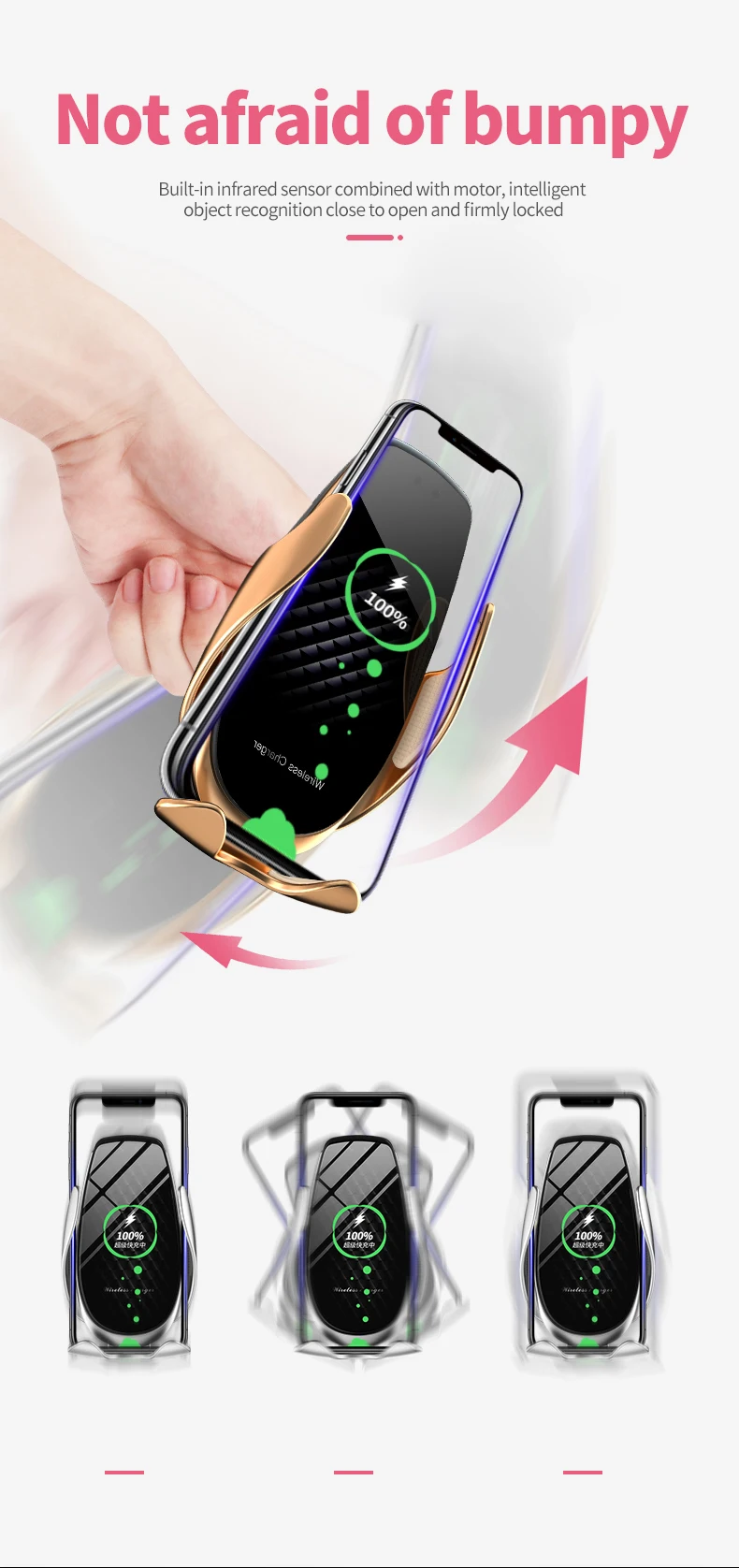 

Wireless car charger V3 car phone holder auto-sensing 15W fast charging wireless charger air outlet car phone holder