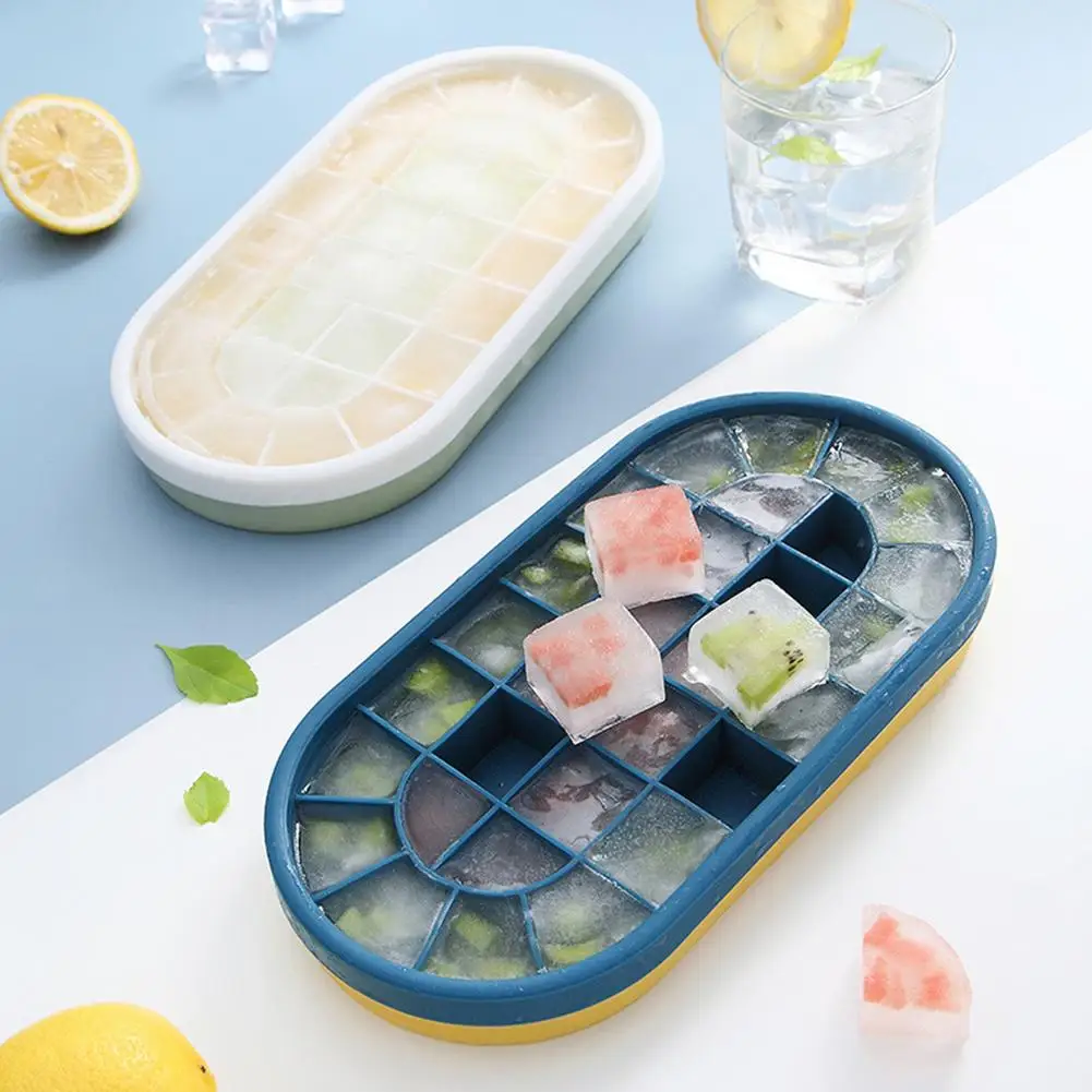 

oval Ice Cube Mold with cover Household Silicone ice tray mould kitchen refrigerator summer frozen manual ice cream cube Mold