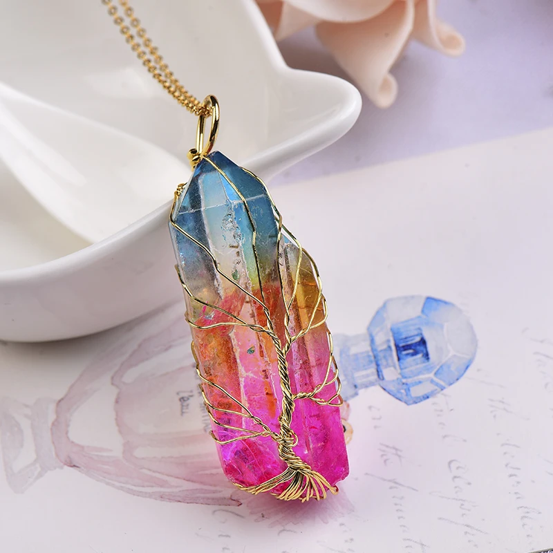 

1 шт. натуральный гальванический цветной кулон из дерева жизни ожерелье Deaurate рейки энергетический камень амулет для девушки очаровательные...