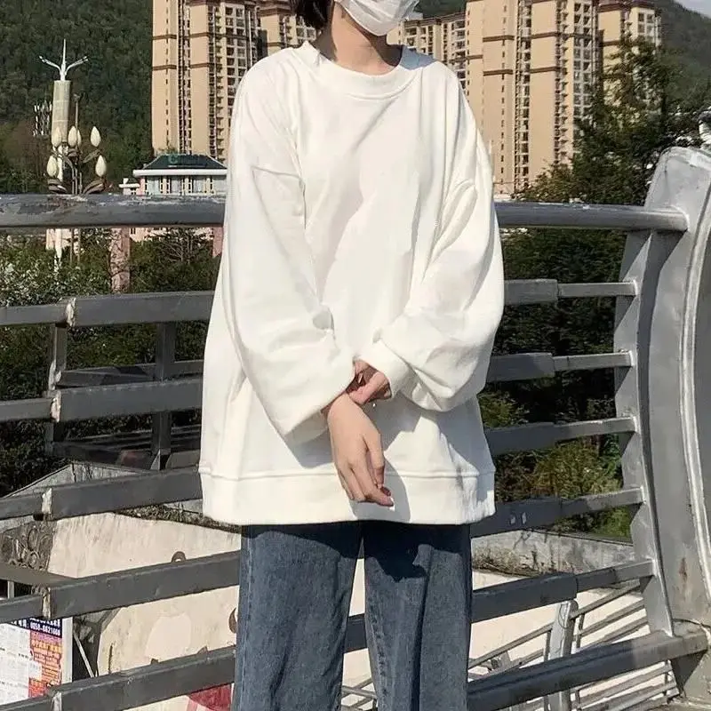 

T-shirt Men women Long-sleeved O-neck T-shirts Autumn New Hong Kong-style Fashion Casual Loose Preppy Style couple clothes