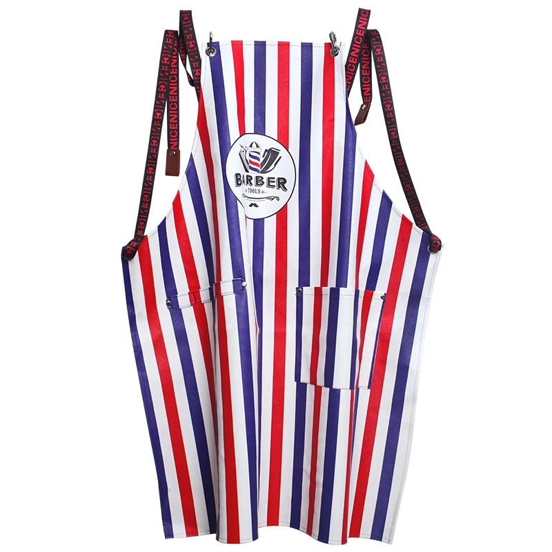 

Salon Hairdresser Leather Apron Oil Head Icon & Stripes Styling Cape Shoulder Belt Pockets Work Cloth Hairdressing Supplies 1424