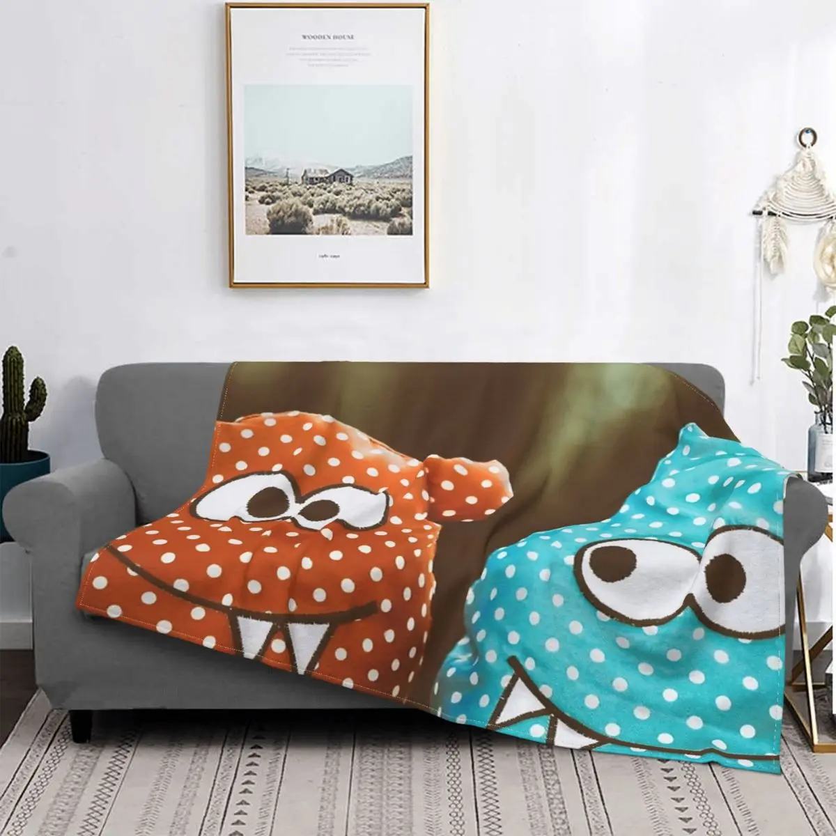 

Monster Smille-colcha a cuadros para cama, manta Kawaii, manta para cama