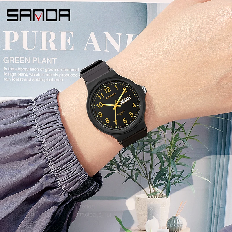 SANDA Brand Women Quartz Watches Minimalism Style Ladies Quartz Wristwatch Fashion Black White Waterproof Watch Clock Reloj