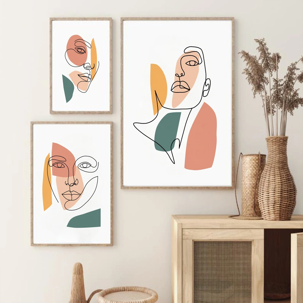 Абстрактная Женская линия для печати горчичная Терракотовая стена картина