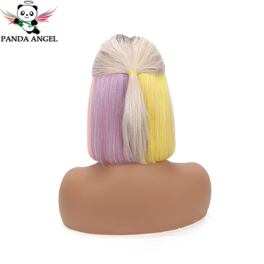 Gray Rainbow Панда 13x4 613 Синтетические волосы на кружеве парики 150% плотность бразильский 613 Радуга короткий Боб Синтетические волосы на кружеве человеческих волос парики для чернокожих Для женщин волосы Remy - Цвет волос: Gray Rainbow