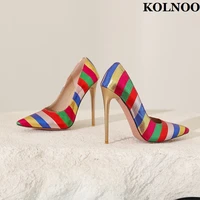 kolnoo new classic women 12cm stiletto heels pumps muilticolored satin leather party dress shoes evening fashion club prom shoes