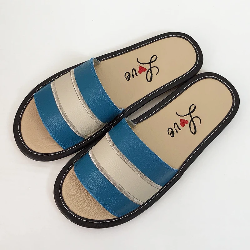 Летние домашние тапочки из натуральной кожи мужские нескользящая Повседневная