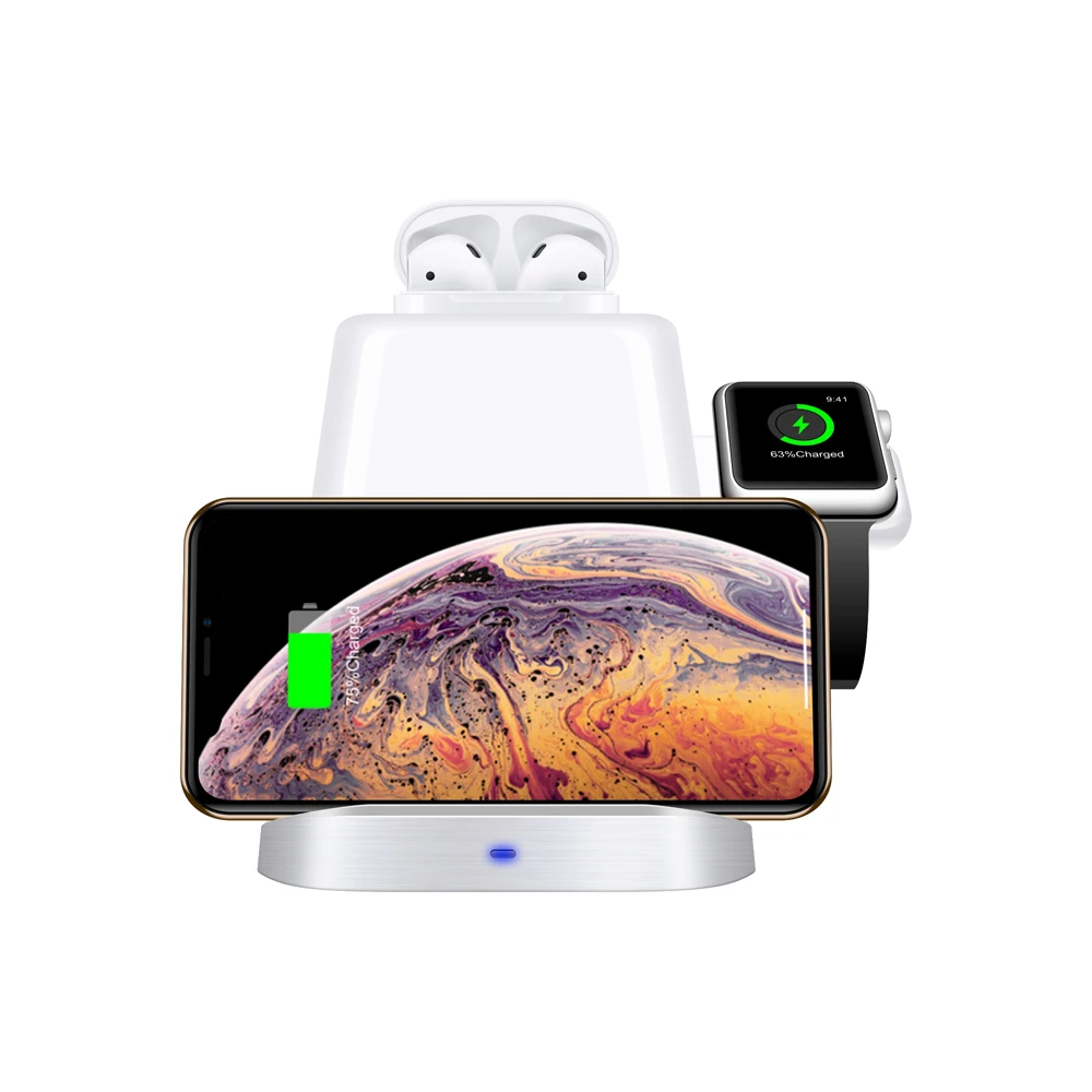3 в 1 Qi Беспроводная зарядная док-станция для Apple Watch Airpods1 2 iPhone X XS XR Xs Max 8 8P 11 Pro Max, быстрый беспроводной зарядный блок