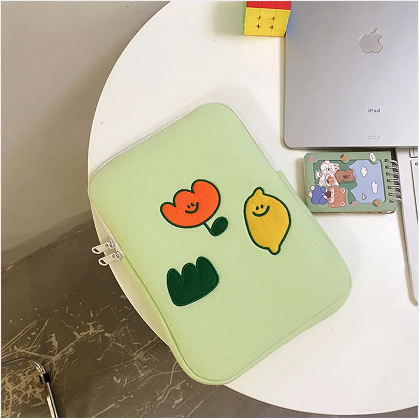 

Embroidery Lemon Ipad Tablet Case Flowers Laptop Bag Student 9.7 10.8 11 13 13.3 14 inch iPad Protective Cover Liner Storage Bag