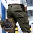 Брюки-карго мужские зимние с флисовой подкладкой, утепленные штаны в стиле милитари, хлопковые повседневные свободные брюки со множеством карманов, теплые штаны, большие размеры 44