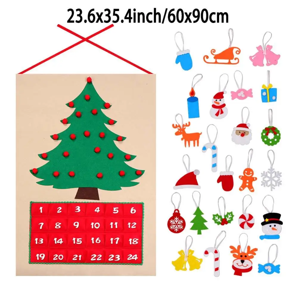 1-24 Calendar Теплая фетровая Рождественская елка с украшениями, новогодние игрушки для малышей, сделай сам, искусственные елки, рождественские украшения для дома - Цвет: 1-24 Calendar