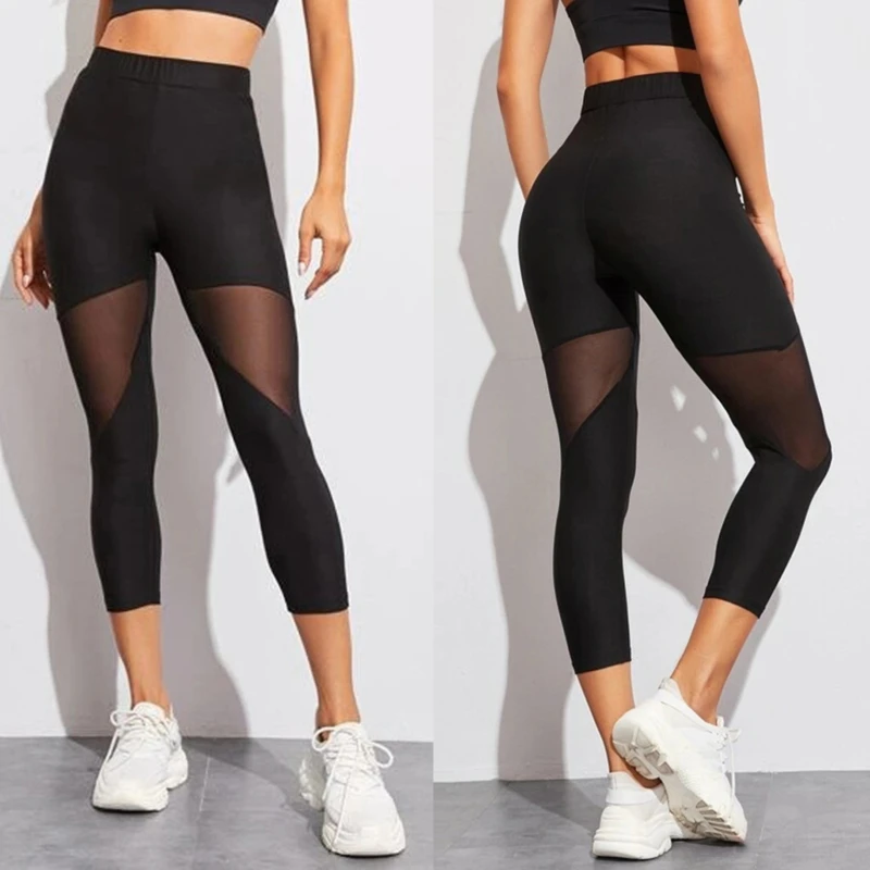 

2021 Women Leggings Gothic Insert Mesh Design Trousers Pants Big Size Black Sportswear New Fitness Leggings