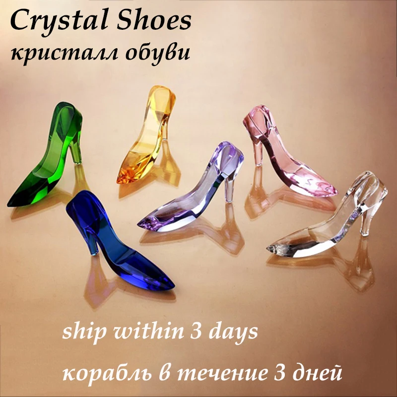 

Fashion Crystal Shoes Craft Princess Cinderella Crystal Glass Shoes Miniature Model Ornament Romantic Birthday Gift Room Decor