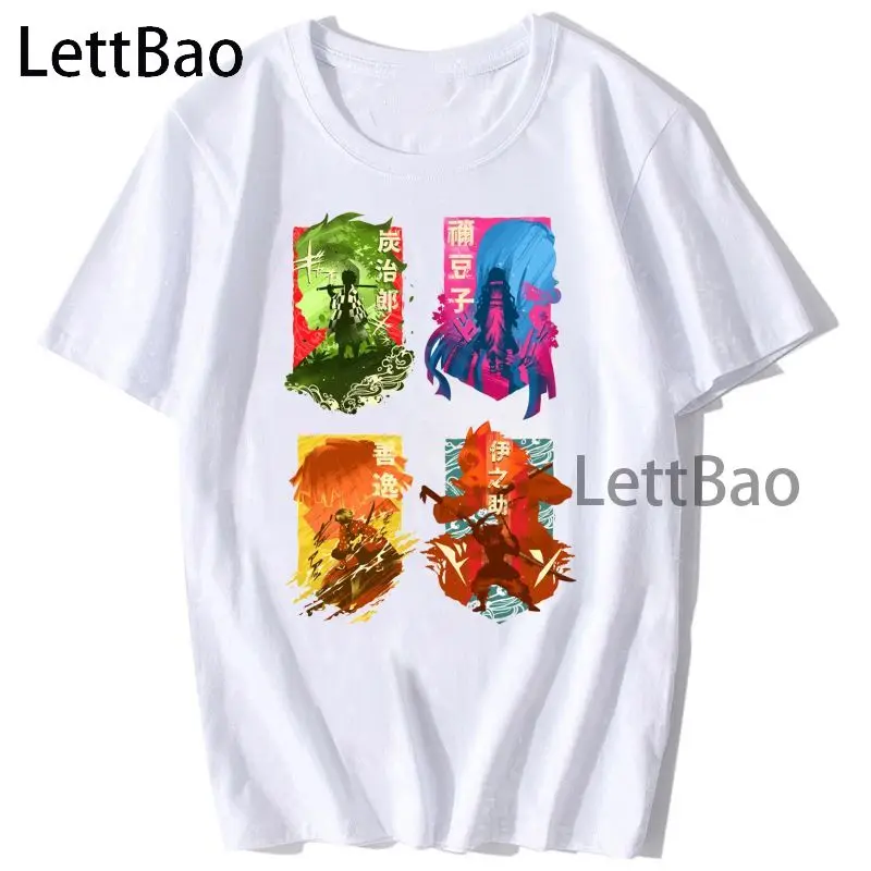 

Аниме Kimetsu без Yaiba демон убийца модная футболка для мужчин лето 2021 размера плюс в стиле хип-хоп Уличная забавная белая футболка Топ