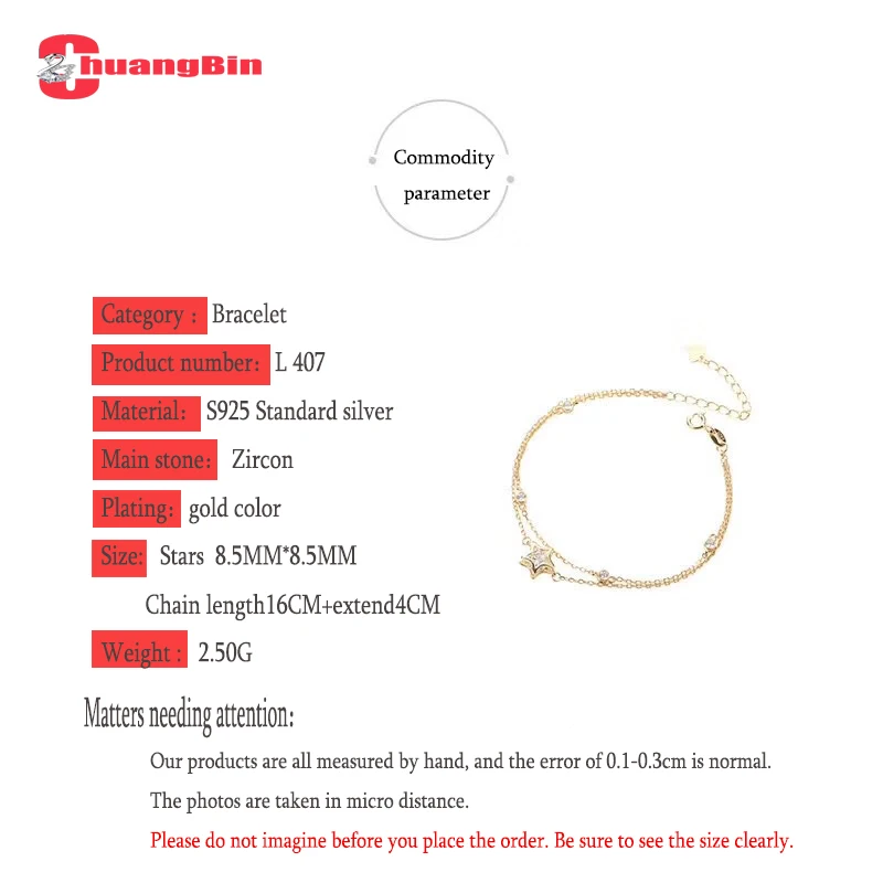 

Genuine 925 sterling silver bracelet suitable for charming women's wedding romance exquisite pentagram zircon bracelet gift