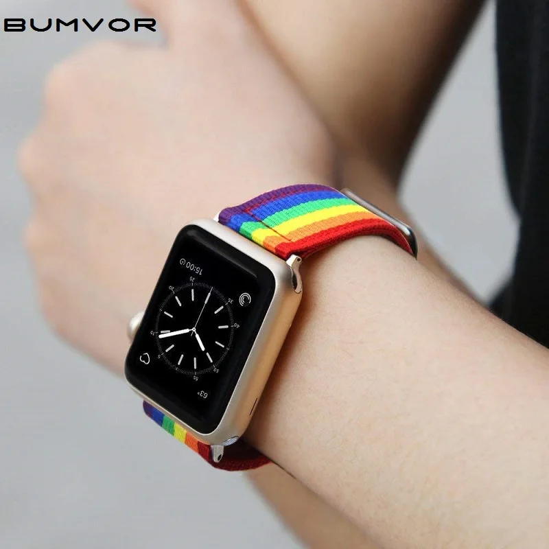 Радужный ремешок для часов Apple Watch 38 мм 40 42 44 нейлоновый женский браслет ремень
