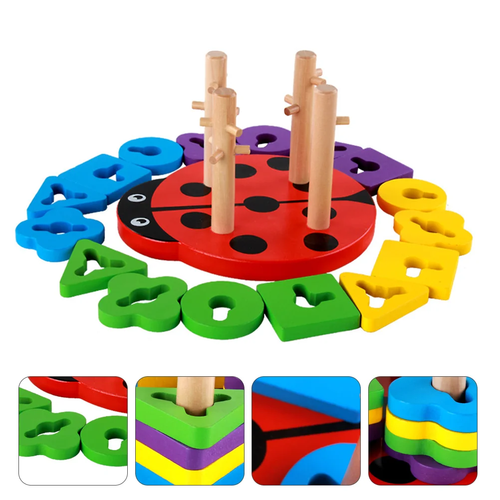 

1 Set Wooden Shape Color Awareness Beetle Building Block Preschool (Red)