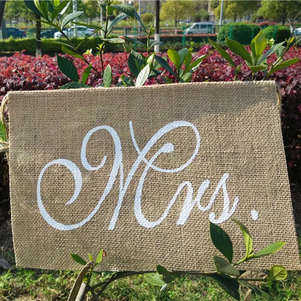 2 шт./компл. Мешковина г-н и г-жа стул баннер Романтический висячий Знак Флаг хаки