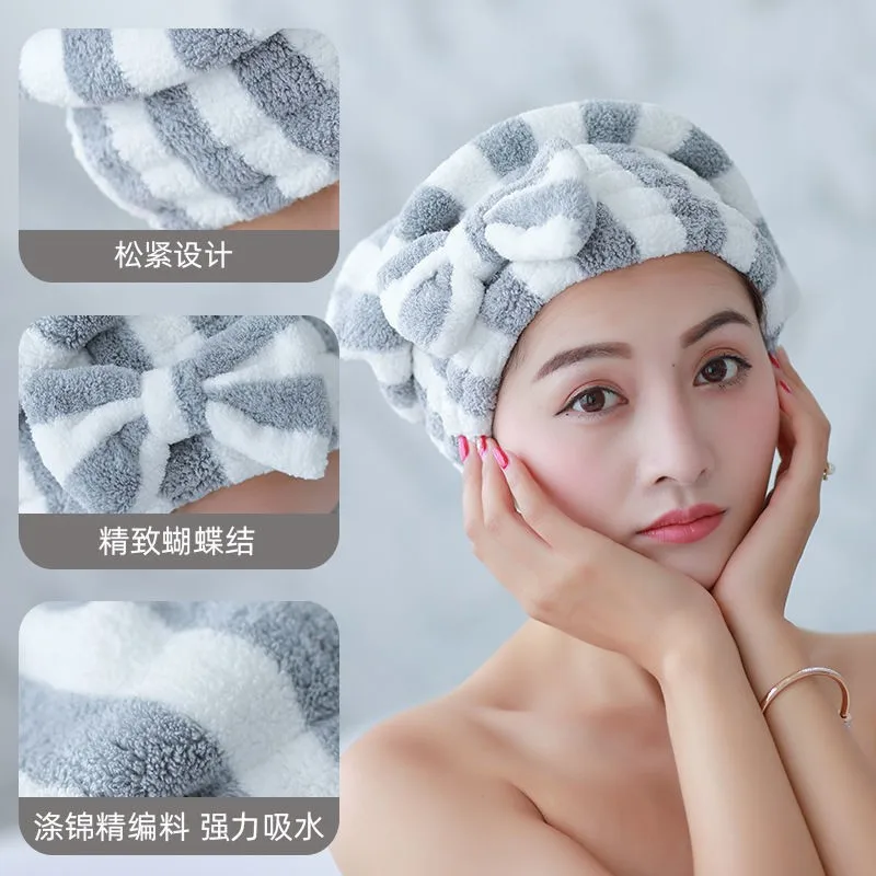 

Полотенце для сушки волос с бантом, быстросохнущая шапочка для волос, душевая шапочка для женщин, супервпитывающие банные аксессуары в поло...