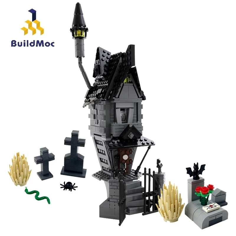 

Buildmoc Movie Jack Skellington's House of Nightmare Before Christmas Building Blocks Creator Haunted house Model Toys For Kids