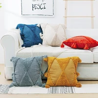 indian style hand woven pillow case sofa cushion cover cotton embroidery tufted geometric triangle pillowcase with tassel