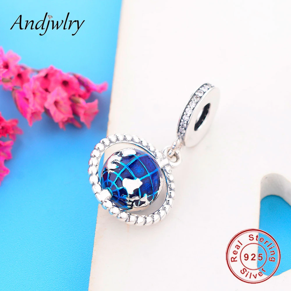 Подходят оригинальные Подвески браслет 925 пробы Серебряный вращающийся глобус
