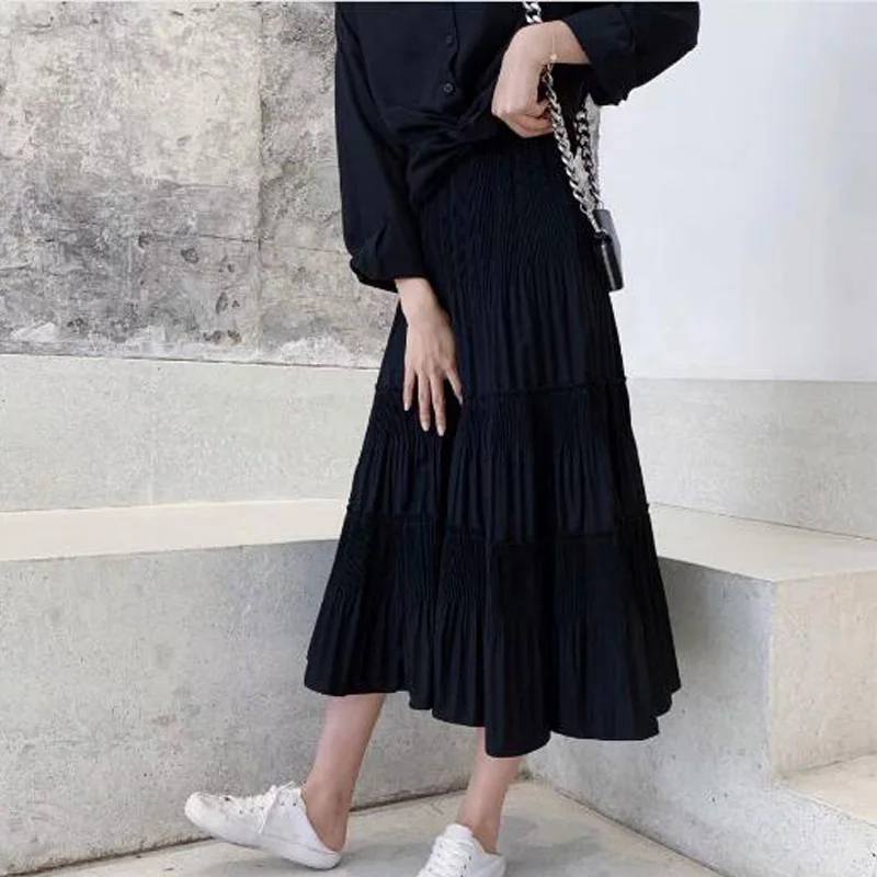 Осенние однотонные элегантные плиссированные длинные юбки в стиле
