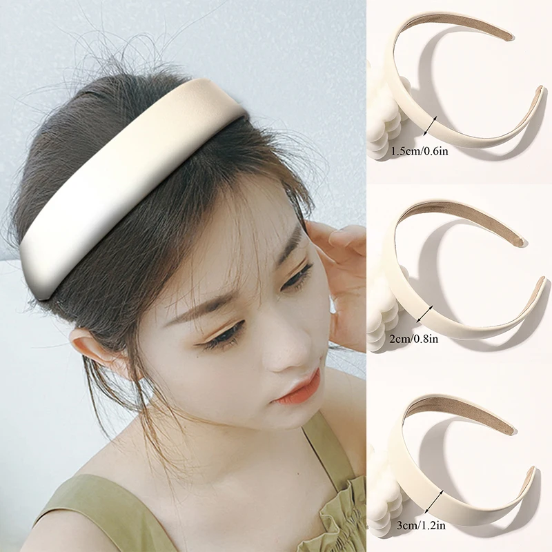 

Temperament PU Leather Retro Hair Band Soft 1PC Classic Geometry Wide Side Head Hoop Women All-matched Simple White Headband