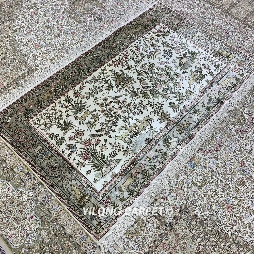Восточные коврики Yilong 3 'x 5' персидский шелк искусство животные ручная работа