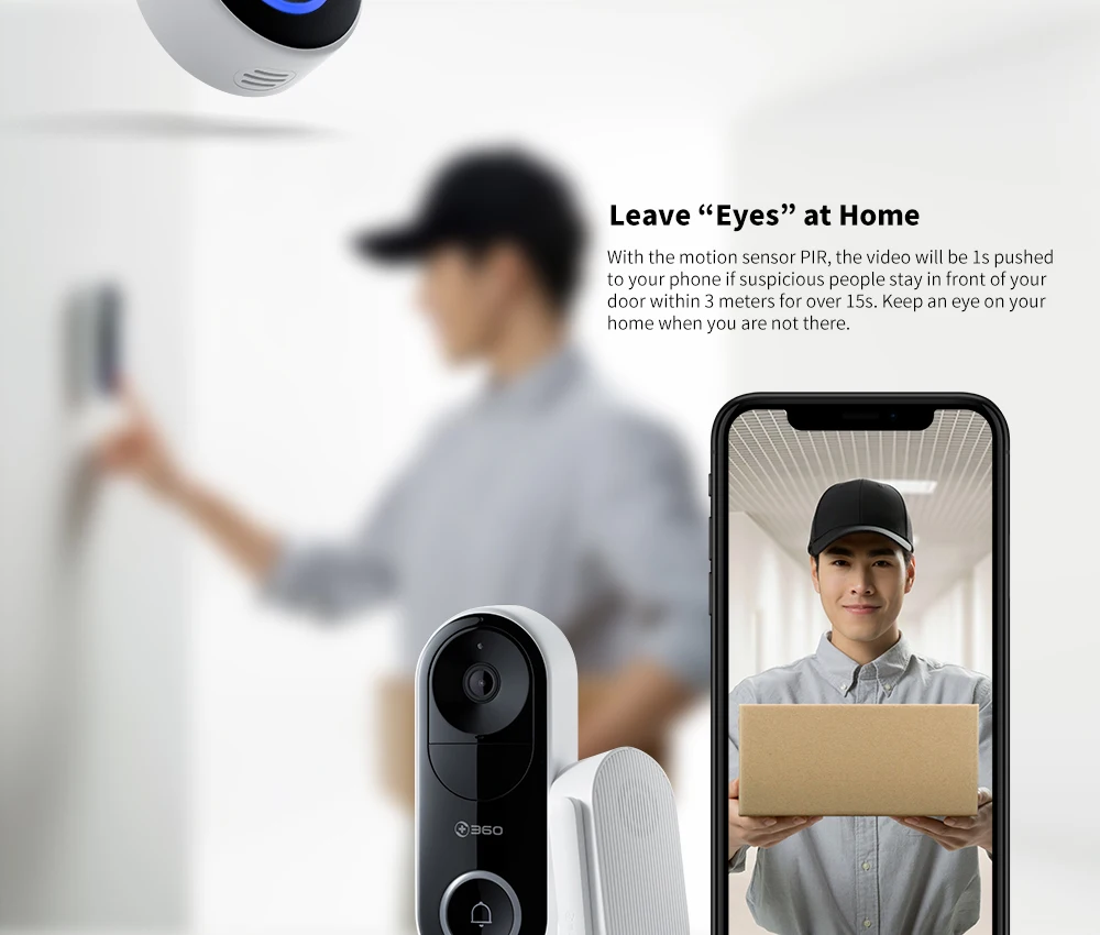 360 D819 умный IP видеодомофон видео дверной звонок wifi видео звонок AI распознавание лица ИК сигнализация 1080P умная камера дверной звонок домашний
