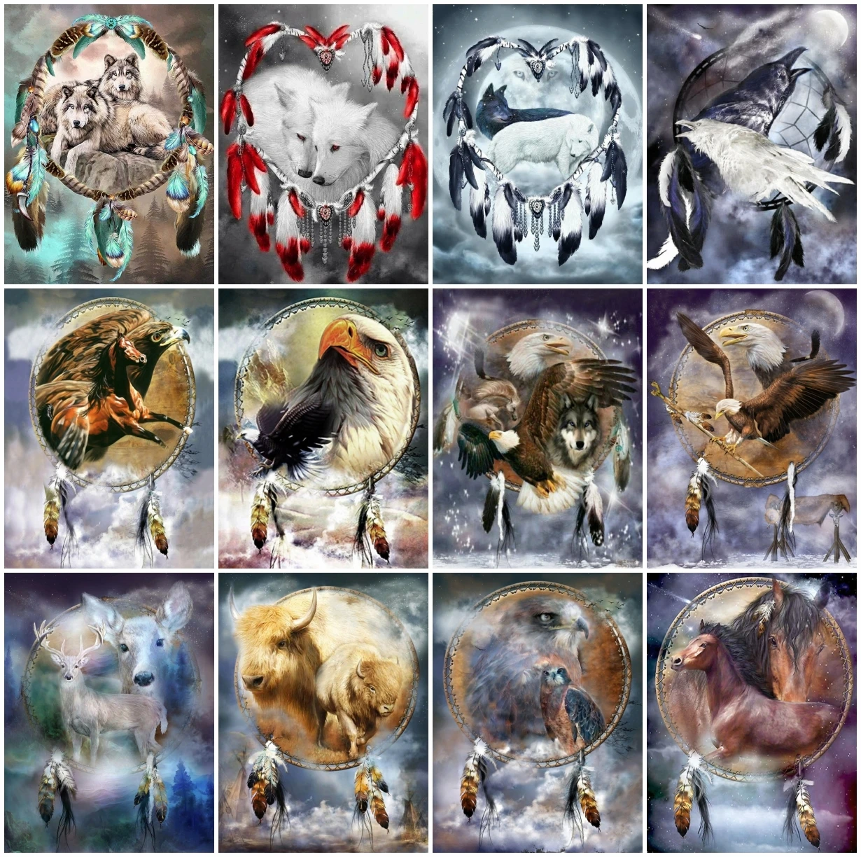 

Алмазная вышивка AZQSD, волчьи перья, мозаика, алмазная живопись, животные, наборы для вышивки крестиком, семейный подарок