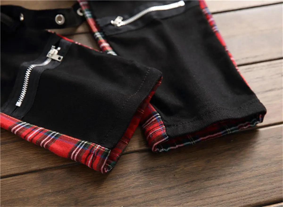 Color Matching Casual Men's Trousers Stretch Footwear Black Printed Pants Punk  Denim