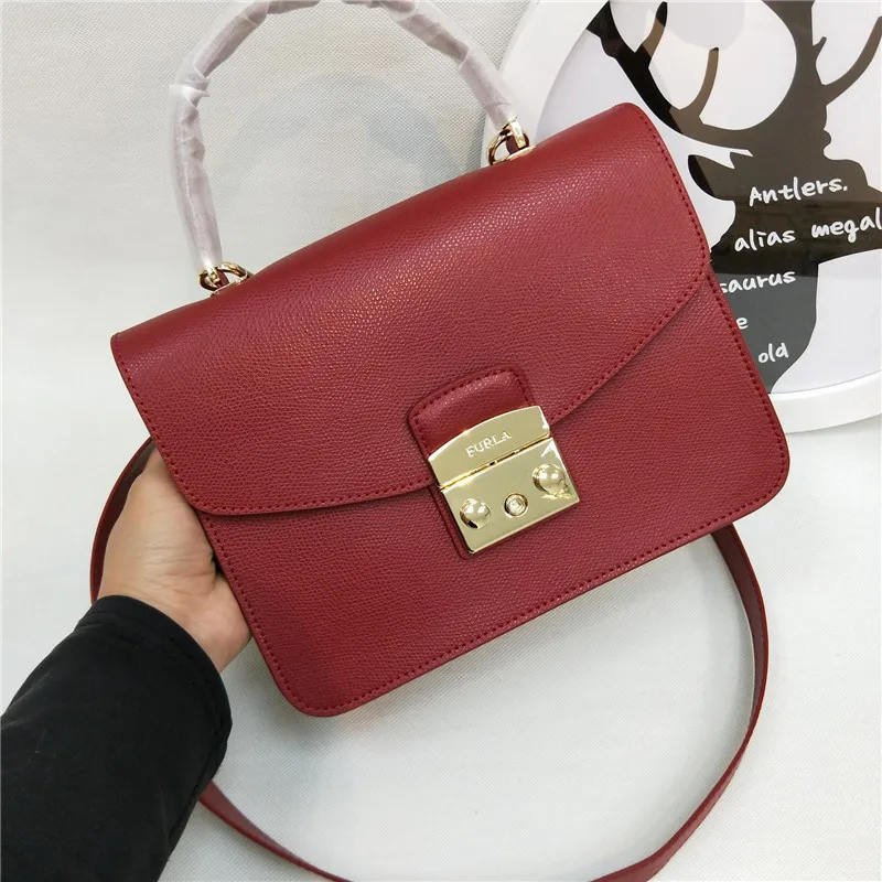 Оригинальные женские сумки FURLA, высокое качество, большие размеры, женские меховые кожаные сумки темно-красного цвета, Размер 23 см* 8 см* 17,5 см