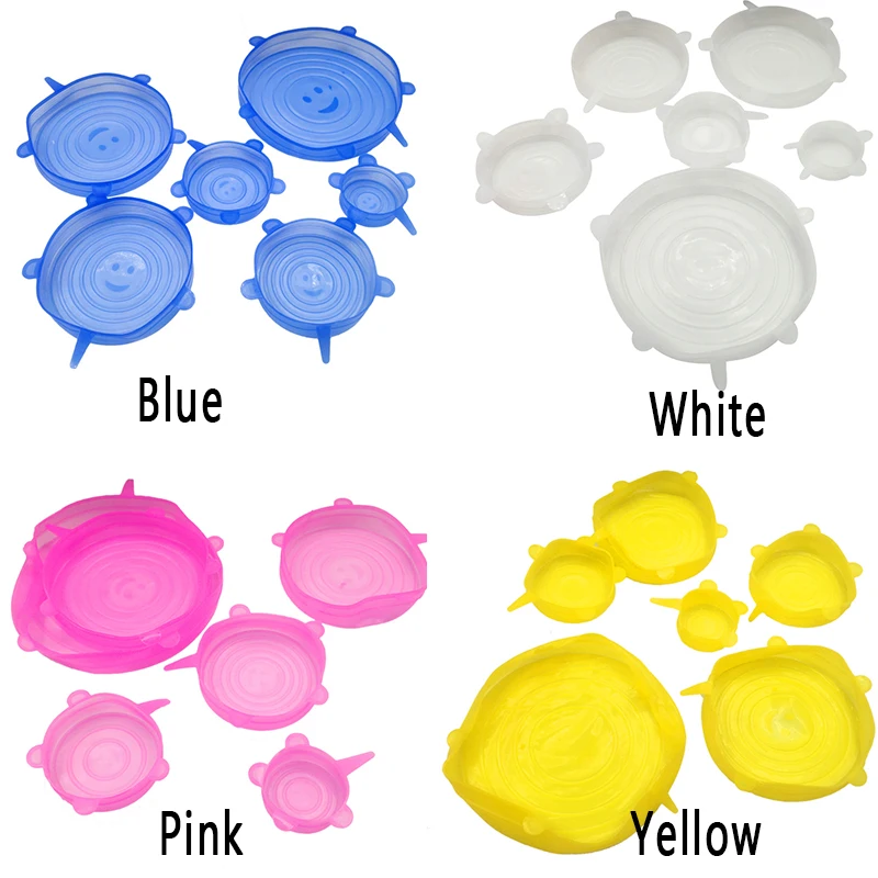 6 шт многоразовые силиконовые растягивающиеся крышки Универсальная крышка