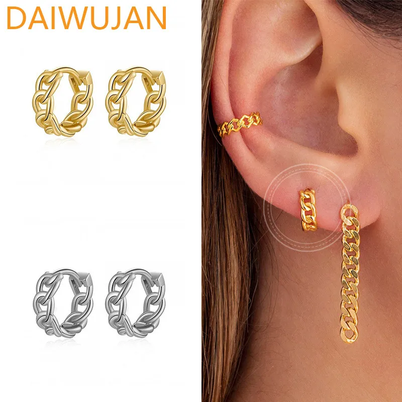 

DAIWUJAN INS 925 Sterling Sliver Hoop Earrings for Women Personality Twist Chain Circle Earrings Aretes Punk Party Jewelry