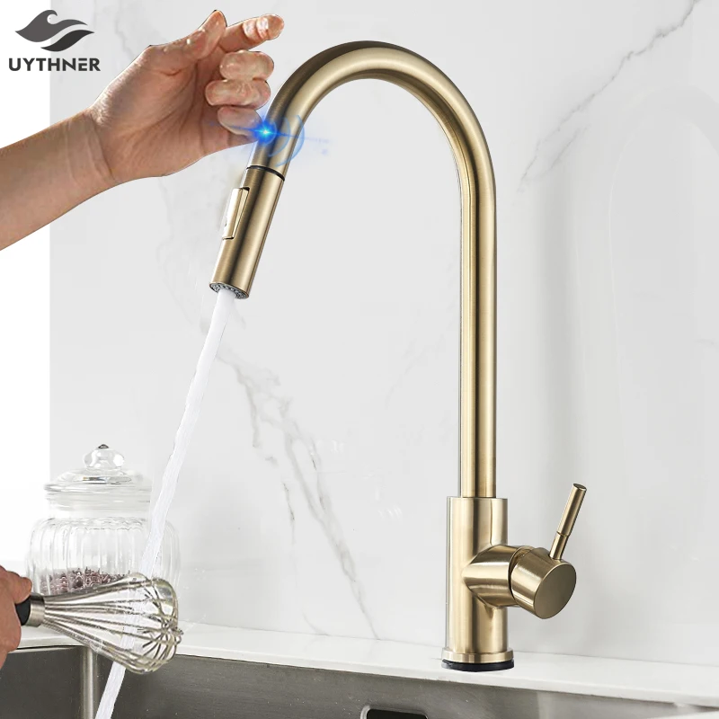 Matte Black Pull Out Sensor Kitchen Faucet Sensitive Smart Touch Control Mixer For Tap | Обустройство дома