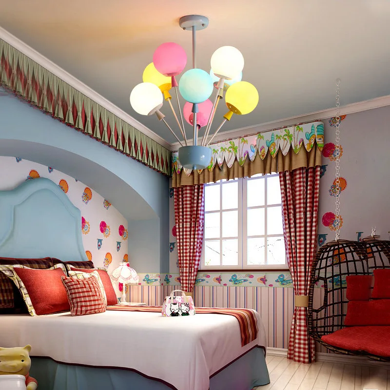 

Креативная светодиодная цветная люстра с воздушными шарами, современная лампа для детской комнаты, светильник для принцессы для спальни, г...